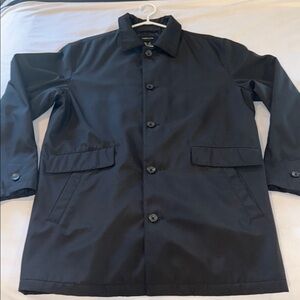 Claiborne Black Trench Coat Quilted Timeless Mid-Length 4 Pockets Back Flap